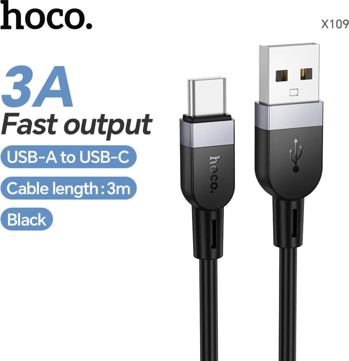 Cable 3.A X109 Negro USB C
