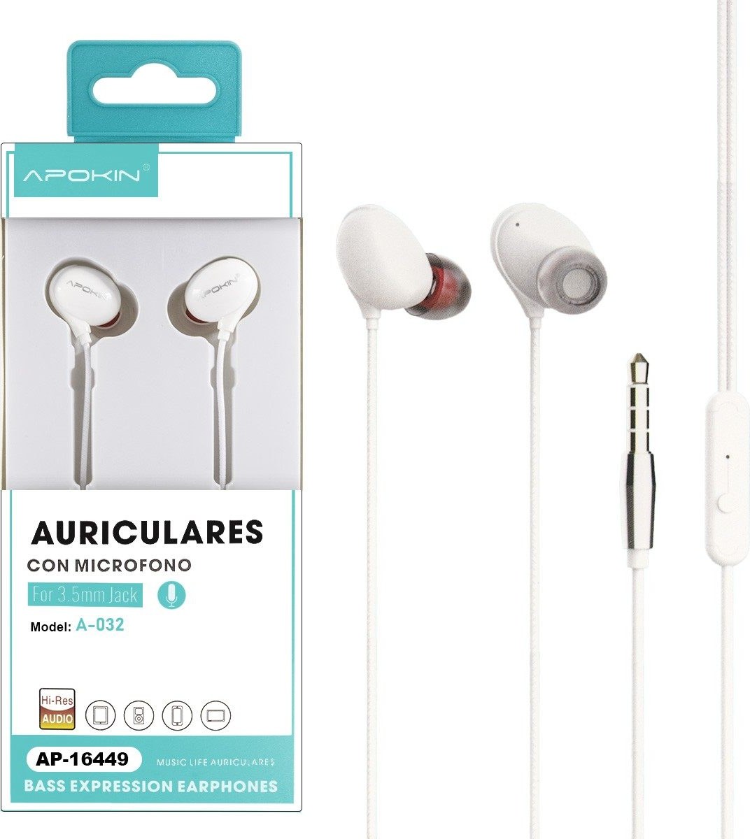 Auriculares con Micrófono APOKIN A032/A033