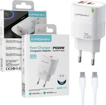 Cargador Red Tipo C + USB+A 25W 3.0A Cable Tipo-C